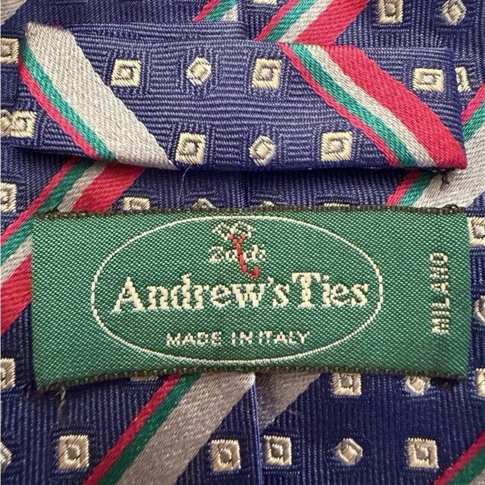 Andrew ties Classic Striped Men's Tie in Blue and Pink - Picture 3 of 3